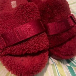 UGG Red Plush Shearling Slide Sandals